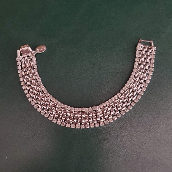 Vintage KJL‎ Kenneth J Lane Silver Tone Basket Weave Crystal Edge Bracelet - Picture 2 of 7